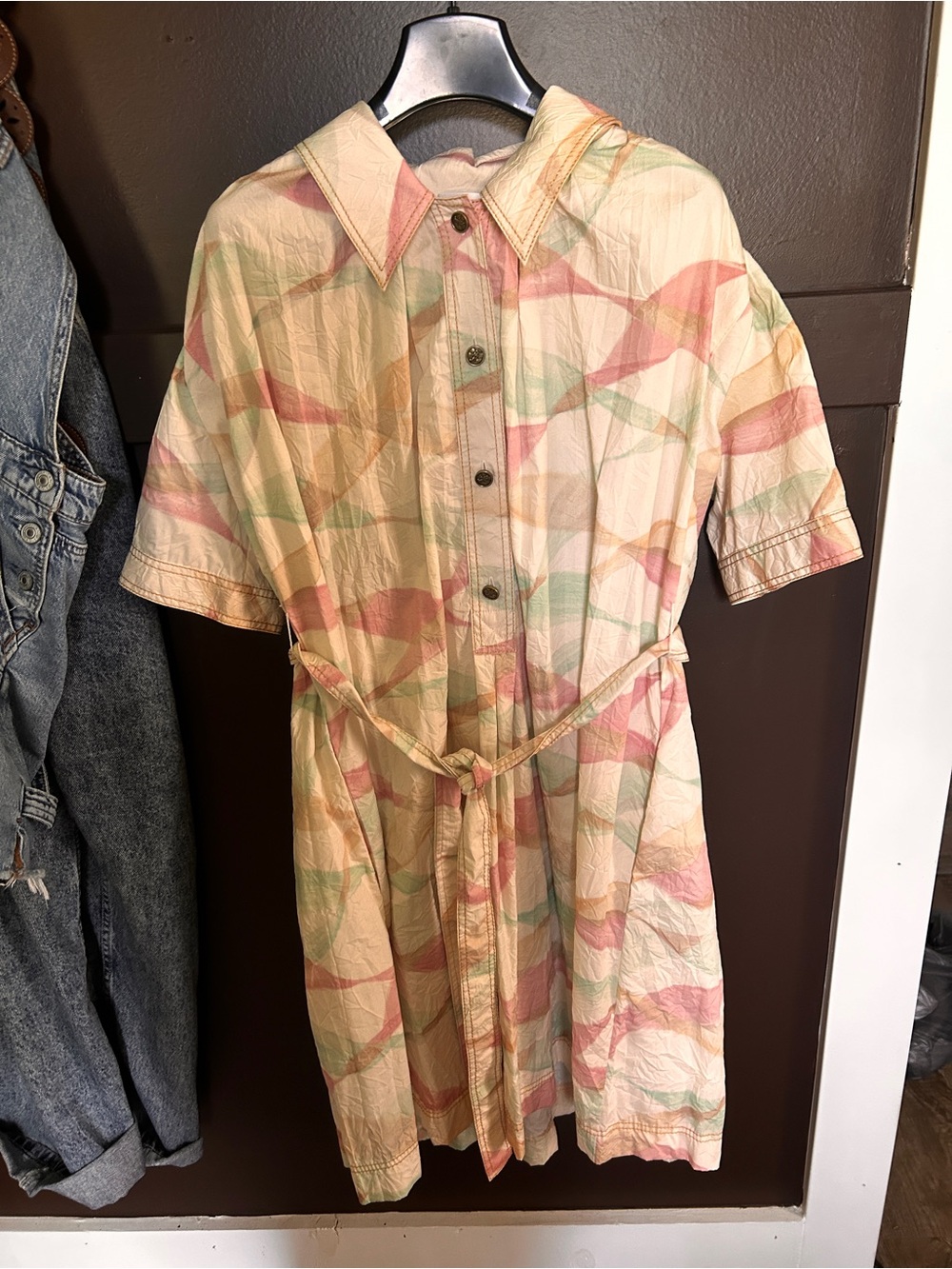 Coach Runway 2021 Pleated Trench Dress in Peach and Green Pastels